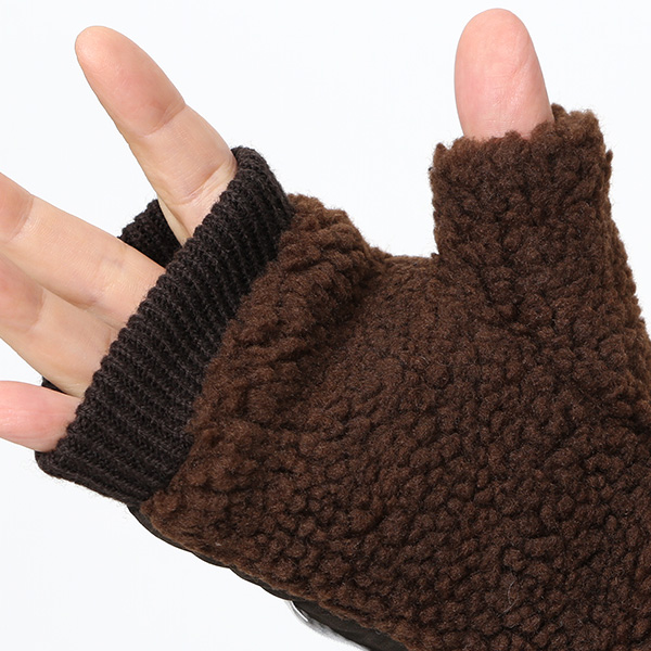  手袋 メンズ ボア フィンガーレス 暖かい 裏起毛 防寒 日本企画 ブランド ブラウン 茶 茶色 タッチパネル スマホ操作可能 アメカジ アウトドア スポーツ おしゃれ 指無し グローブ KURODA(クロダ)