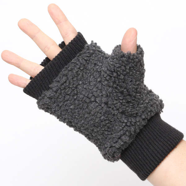  手袋 メンズ ボア フィンガーレス 暖かい 裏起毛 防寒 日本企画 ブランド ダークグレー グレー グレイ 灰色 タッチパネル スマホ操作可能 アメカジ アウトドア スポーツ おしゃれ 指無し グローブ KURODA(クロダ)