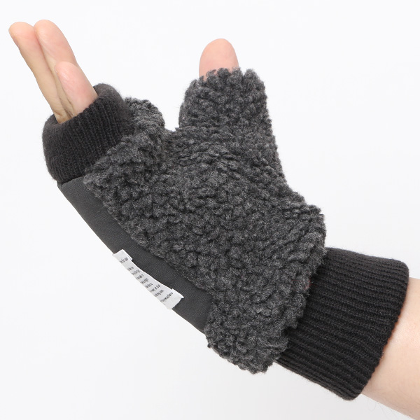  手袋 メンズ ボア フィンガーレス 暖かい 裏起毛 防寒 日本企画 ブランド ダークグレー グレー グレイ 灰色 タッチパネル スマホ操作可能 アメカジ アウトドア スポーツ おしゃれ 指無し グローブ KURODA(クロダ)