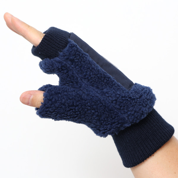  手袋 メンズ ボア フィンガーレス 暖かい 裏起毛 防寒 日本企画 ブランド ブルー ネイビー 青色 タッチパネル スマホ操作可能 アメカジ アウトドア スポーツ おしゃれ 指無し グローブ KURODA(クロダ)