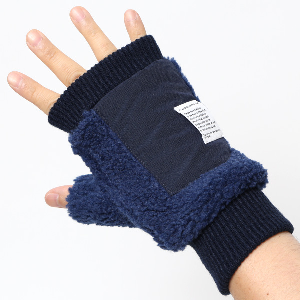  手袋 メンズ ボア フィンガーレス 暖かい 裏起毛 防寒 日本企画 ブランド ブルー ネイビー 青色 タッチパネル スマホ操作可能 アメカジ アウトドア スポーツ おしゃれ 指無し グローブ KURODA(クロダ)