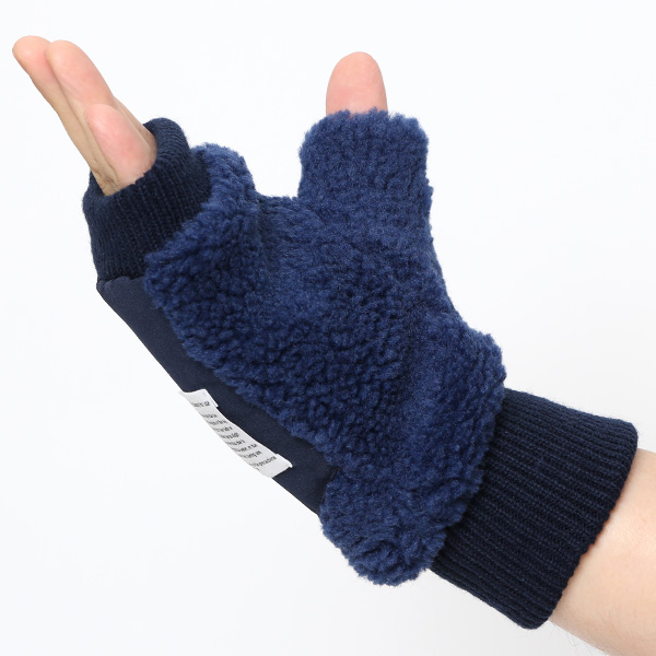  手袋 メンズ ボア フィンガーレス 暖かい 裏起毛 防寒 日本企画 ブランド ブルー ネイビー 青色 タッチパネル スマホ操作可能 アメカジ アウトドア スポーツ おしゃれ 指無し グローブ KURODA(クロダ)