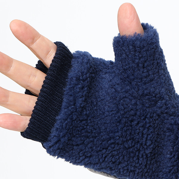  手袋 メンズ ボア フィンガーレス 暖かい 裏起毛 防寒 日本企画 ブランド ブルー ネイビー 青色 タッチパネル スマホ操作可能 アメカジ アウトドア スポーツ おしゃれ 指無し グローブ KURODA(クロダ)