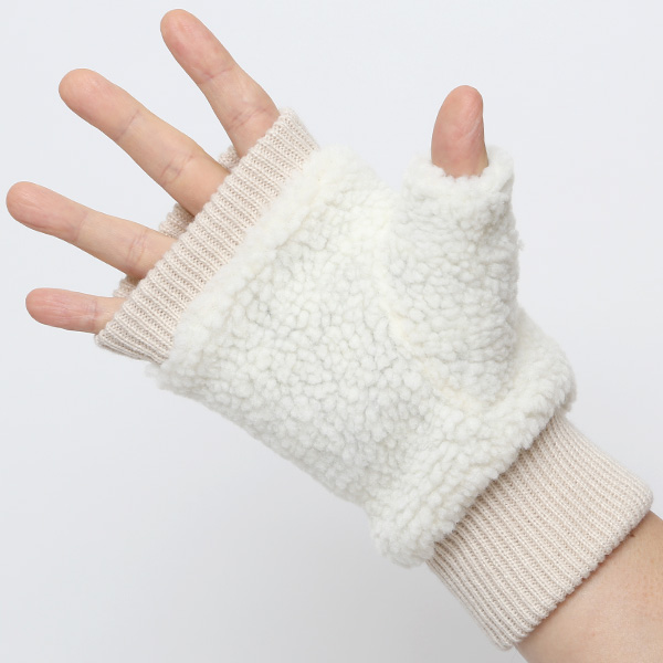  手袋 メンズ ボア フィンガーレス 暖かい 裏起毛 防寒 日本企画 ブランド ホワイト 白色 タッチパネル スマホ操作可能 アメカジ アウトドア スポーツ おしゃれ 指無し グローブ KURODA(クロダ)