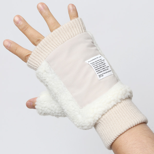  手袋 メンズ ボア フィンガーレス 暖かい 裏起毛 防寒 日本企画 ブランド ホワイト 白色 タッチパネル スマホ操作可能 アメカジ アウトドア スポーツ おしゃれ 指無し グローブ KURODA(クロダ)