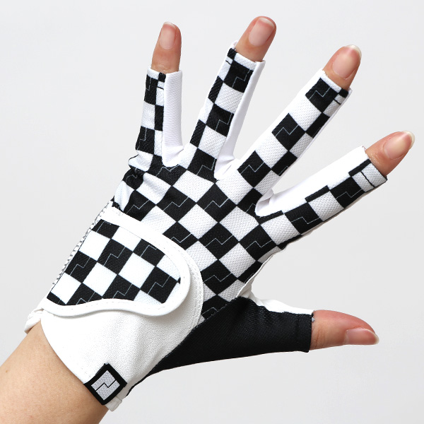  ゴルフ 手袋 レディース ブランド 両手 洗濯可 総柄 指無し フィンガーレス ゴルフグローブ ブラック 黒 黒色 女性用 ストレッチ フィット感 速乾性 スポーツ オシャレ プレゼント 日本ブランド サイズ 19/21 ペレック(PELLEK)