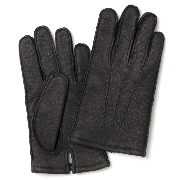KURODA(クロダ) ペッカリー カシミヤ100％裏地 三本山 メンズ 本革手袋 ブラック