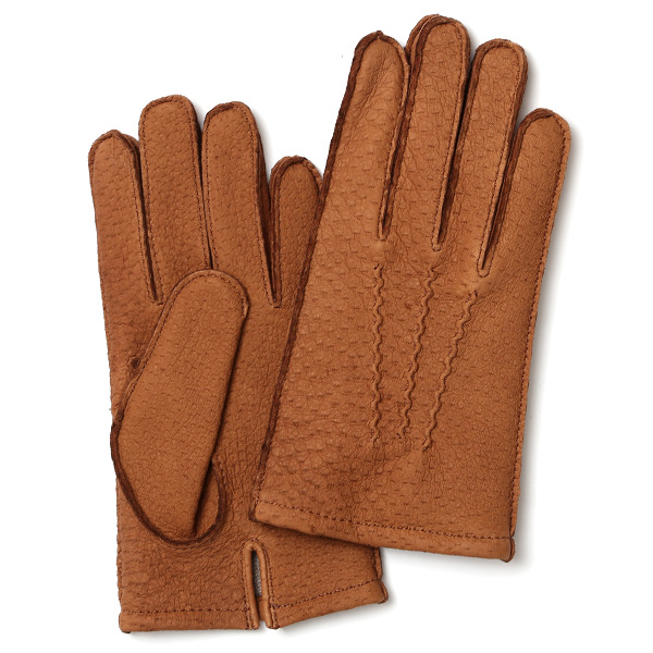 KURODA(クロダ) ペッカリー カシミヤ100％裏地 三本山 メンズ 本革手袋 キャメル