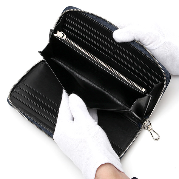  長財布 ラウンドファスナー コードバン 型押し レザー ウォレット 財布 メンズ レディース 日本製 ブルー ネイビー 青色 大容量 カード収納 ギフト プレゼント 男性 女性 ブランド お財布 ラウンドジップ KUBERA(クベラ)