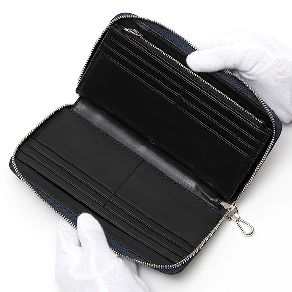  長財布 ラウンドファスナー コードバン 型押し レザー ウォレット 財布 メンズ レディース 日本製 ブルー ネイビー 青色 大容量 カード収納 ギフト プレゼント 男性 女性 ブランド お財布 ラウンドジップ KUBERA(クベラ)