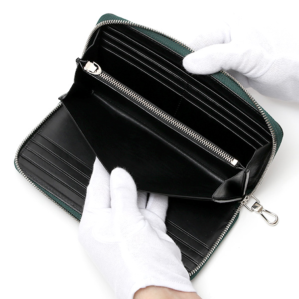  長財布 ラウンドファスナー コードバン 型押し レザー ウォレット 財布 メンズ レディース 日本製 グリーン 緑色 大容量 カード収納 ギフト プレゼント 男性 女性 ブランド お財布 ラウンドジップ KUBERA(クベラ)