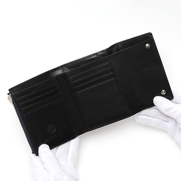  コードバン 型押し 馬革 レザー 財布 メンズ ブランド 大容量 小銭入れ 日本製 YKK エクセラ ファスナー ブルー ネイビー 青色 三つ折り 財布 おしゃれ メンズ お札入れ 束入れ カード 収納 日本製 財布 KUBERA(クベラ)