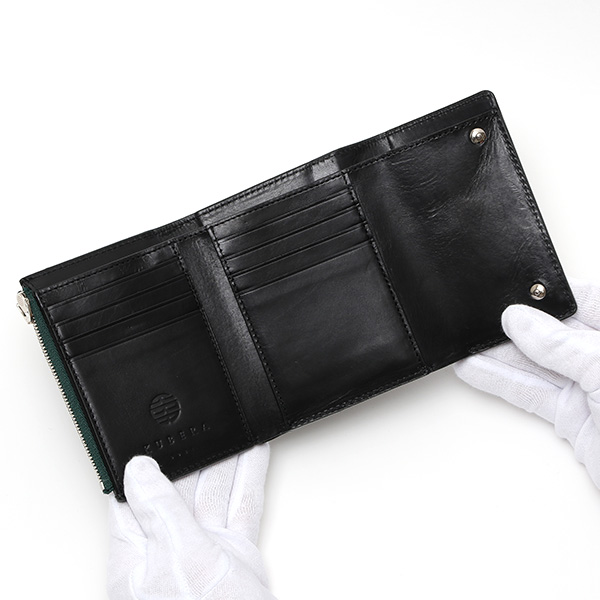  コードバン 型押し 馬革 レザー 財布 メンズ ブランド 大容量 小銭入れ 日本製 YKK エクセラ ファスナー グリーン 緑色 三つ折り 財布 おしゃれ メンズ お札入れ 束入れ カード 収納 日本製 財布 KUBERA(クベラ)