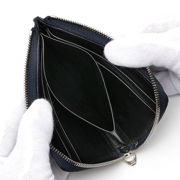  財布 L字ファスナー コンパクト 本革 型押し コードバン 小銭入れ メンズ レディース プレゼント ブルー ネイビー 青色 ミニ財布 薄型 レザー 馬革 コンパクト お札入れ 日本製 ウォレット 革 ブランド KUBERA(クベラ)