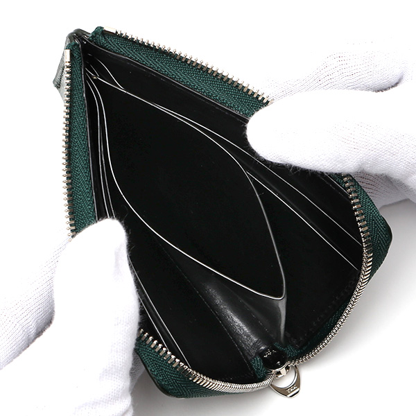  財布 L字ファスナー コンパクト 本革 型押し コードバン 小銭入れ メンズ レディース プレゼント グリーン 緑色 ミニ財布 薄型 レザー 馬革 コンパクト お札入れ 日本製 ウォレット 革 ブランド KUBERA(クベラ)