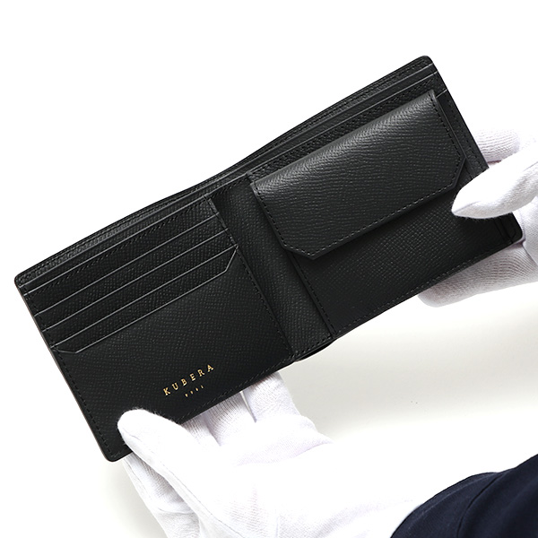  二つ折り財布 ブランド 財布 本革 シュランケンカーフ レザー ウォレット 小銭入れ カードケース 束入 ブラック 黒 黒色 ギフト プレゼント 男性 女性 おさいふ シュリンクレザー 日本製 ブランド KUBERA(クベラ) 51163