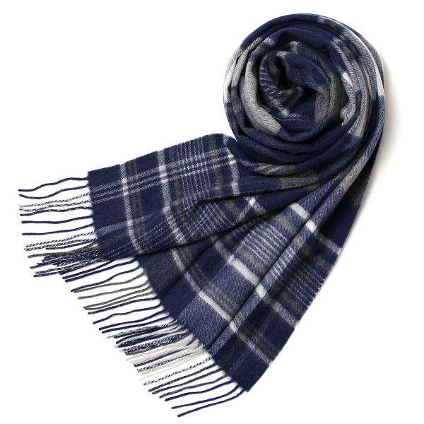 NORTH PEACE FARM(ノースピースファーム) カシミヤ100％ ストール(170×60cm) ネイビーチェック