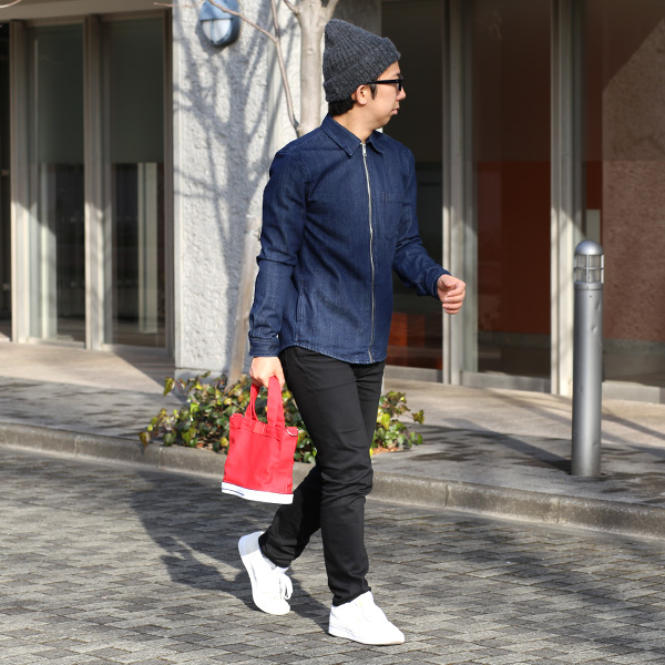 ミニトートバッグ ショルダーベルト付き メンズ レディース ブランド キャンバス レッド ワイン 赤色 手提げ 手さげ バッグ ショッピング 小さめ お出かけ 小ぶり 小さい 布 帆布 靴 スニーカー オケル(OKERU) C-TYPE