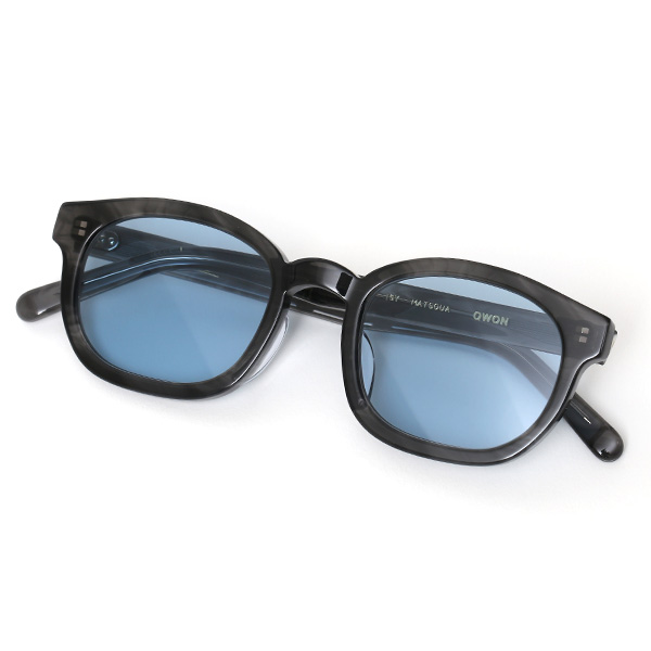  サングラス メンズ 日本 ブランド 薄い 色 レンズ グレー グレイ 灰色 パリジャン ウェリントン フレンチビンテージ 黒縁 オシャレ 国産 鯖江 日本製 高級 手磨き ハンドメイド プレゼント ギフト QWON クヲン クオン MATSOUA マツワ Sunglass