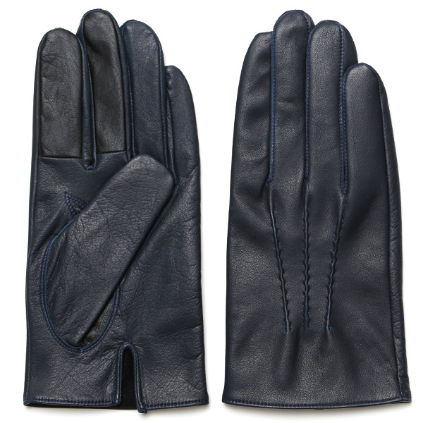 佐々木手袋 メンズ 牛革 三本山革手袋 ネイビー