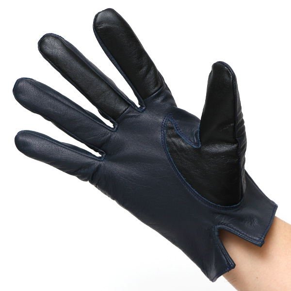  佐々木手袋 日本製 牛革 レザー メンズ 手袋 スマートフォン対応 ブルー ネイビー 青色 防寒 革手袋 本革 国産 オールレザー 化粧箱付き スマホ対応 タッチパネル 操作可能 高級 おしゃれ プレゼント 男性 大人 通勤 三本山 経年変化 味わい 暖かい