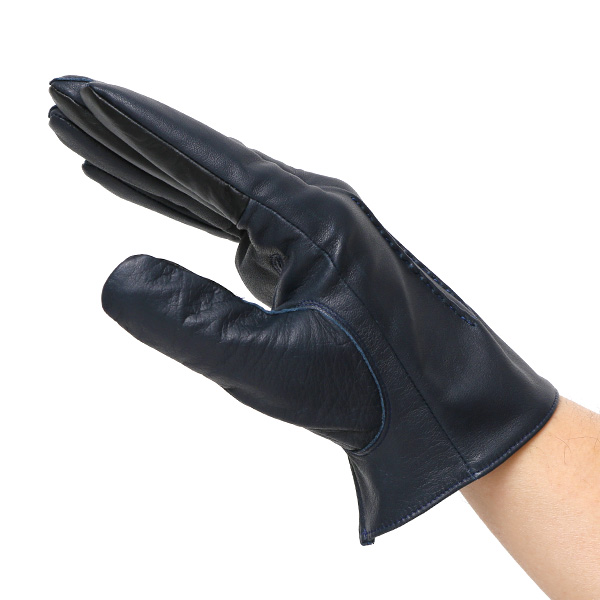  佐々木手袋 日本製 牛革 レザー メンズ 手袋 スマートフォン対応 ブルー ネイビー 青色 防寒 革手袋 本革 国産 オールレザー 化粧箱付き スマホ対応 タッチパネル 操作可能 高級 おしゃれ プレゼント 男性 大人 通勤 三本山 経年変化 味わい 暖かい