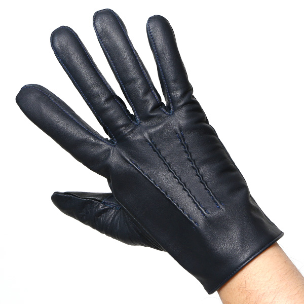  佐々木手袋 日本製 牛革 レザー メンズ 手袋 スマートフォン対応 ブルー ネイビー 青色 防寒 革手袋 本革 国産 オールレザー 化粧箱付き スマホ対応 タッチパネル 操作可能 高級 おしゃれ プレゼント 男性 大人 通勤 三本山 経年変化 味わい 暖かい