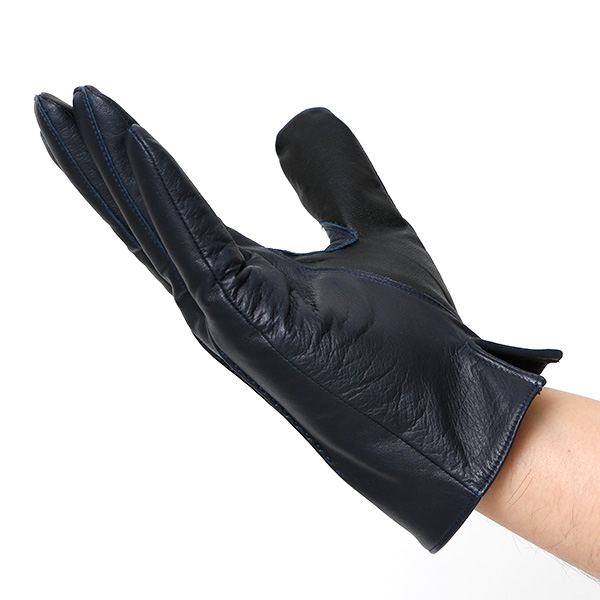  佐々木手袋 日本製 牛革 レザー メンズ 手袋 スマートフォン対応 ブルー ネイビー 青色 防寒 革手袋 本革 国産 オールレザー 化粧箱付き スマホ対応 タッチパネル 操作可能 高級 おしゃれ プレゼント 男性 大人 通勤 三本山 経年変化 味わい 暖かい