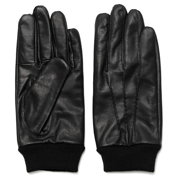 佐々木手袋 メンズ 牛革 三本山革手袋 リブ付き ブラック