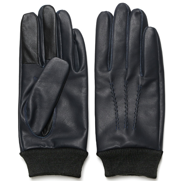 佐々木手袋 メンズ 牛革 三本山革手袋 リブ付き ネイビー