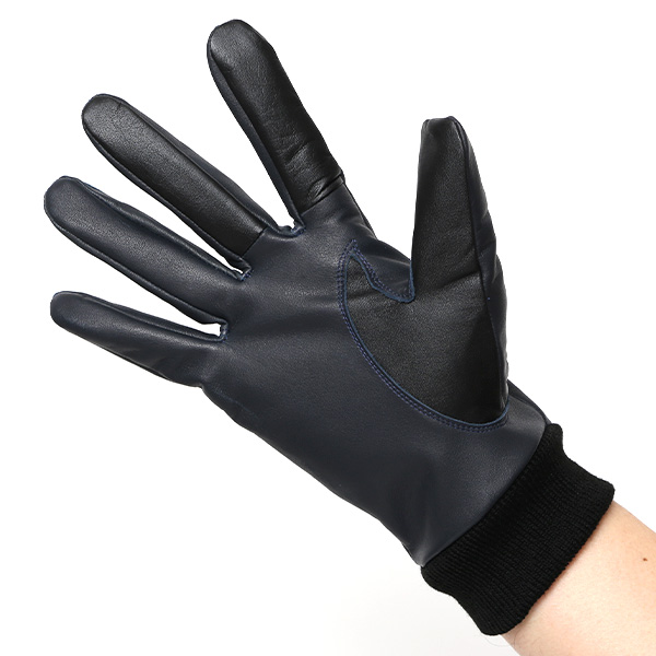  佐々木手袋 日本製 牛革 レザー メンズ 手袋 スマートフォン対応 ブルー ネイビー 青色 リブ付き カフス付き 防寒 革手袋 本革 国産 オールレザー 化粧箱付き スマホ対応 タッチパネル 操作可能 高級 おしゃれ プレゼント 男性 大人 通勤 三本山 暖かい