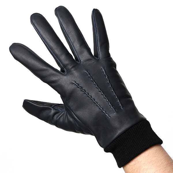  佐々木手袋 日本製 牛革 レザー メンズ 手袋 スマートフォン対応 ブルー ネイビー 青色 リブ付き カフス付き 防寒 革手袋 本革 国産 オールレザー 化粧箱付き スマホ対応 タッチパネル 操作可能 高級 おしゃれ プレゼント 男性 大人 通勤 三本山 暖かい