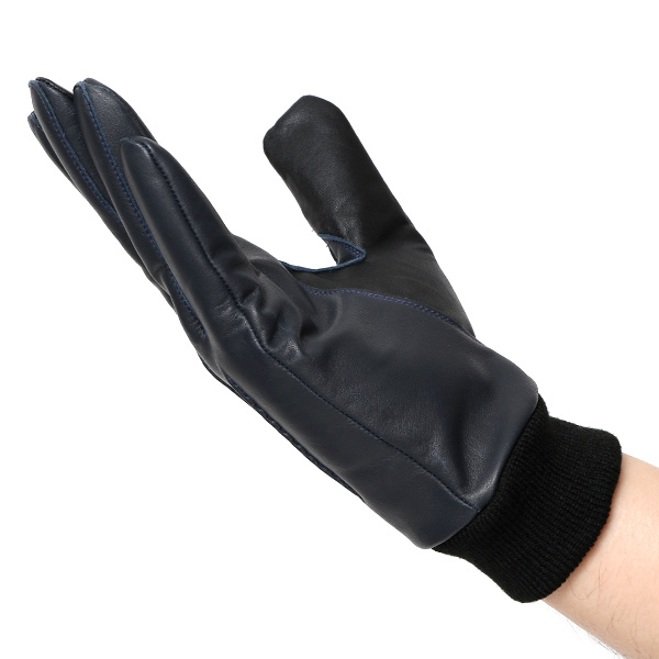  佐々木手袋 日本製 牛革 レザー メンズ 手袋 スマートフォン対応 ブルー ネイビー 青色 リブ付き カフス付き 防寒 革手袋 本革 国産 オールレザー 化粧箱付き スマホ対応 タッチパネル 操作可能 高級 おしゃれ プレゼント 男性 大人 通勤 三本山 暖かい