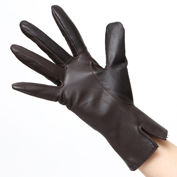  佐々木手袋 日本製 牛革 レザー レディース 手袋 スマートフォン対応 ダークブラウン ブラウン 茶 茶色 防寒 革手袋 本革 国産 オールレザー 化粧箱付き スマホ対応 タッチパネル 操作可能 高級 おしゃれ プレゼント 女性 大人 通勤 三本山 経年変化 味わい 暖かい