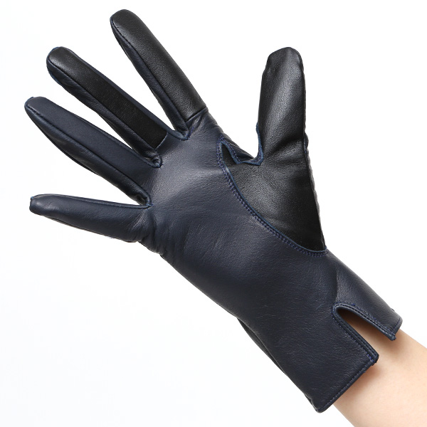  佐々木手袋 日本製 牛革 レザー レディース 手袋 スマートフォン対応 ブルー ネイビー 青色 防寒 革手袋 本革 国産 オールレザー 化粧箱付き スマホ対応 タッチパネル 操作可能 高級 おしゃれ プレゼント 女性 大人 通勤 三本山 経年変化 味わい 暖かい