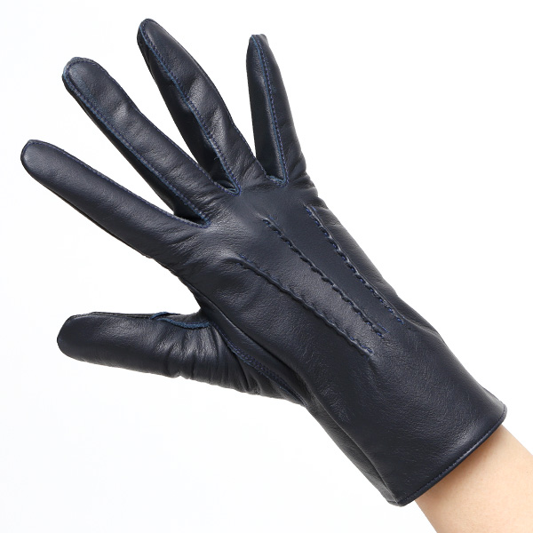  佐々木手袋 日本製 牛革 レザー レディース 手袋 スマートフォン対応 ブルー ネイビー 青色 防寒 革手袋 本革 国産 オールレザー 化粧箱付き スマホ対応 タッチパネル 操作可能 高級 おしゃれ プレゼント 女性 大人 通勤 三本山 経年変化 味わい 暖かい