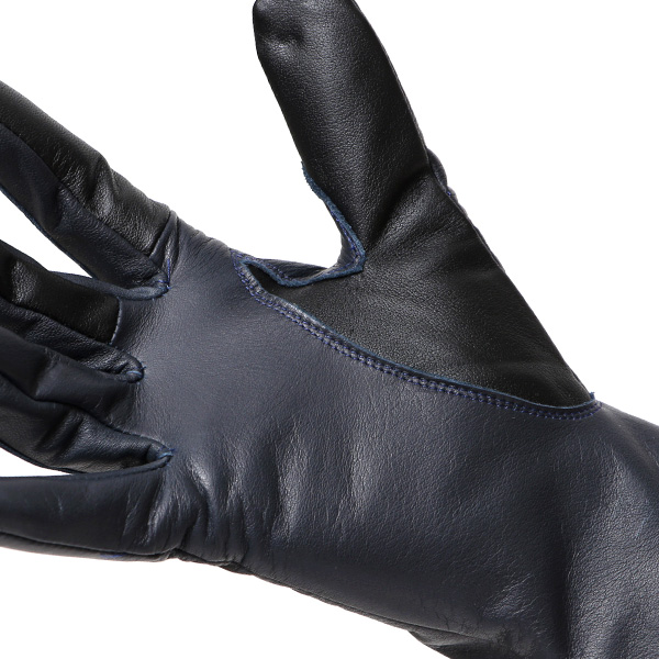  佐々木手袋 日本製 牛革 レザー レディース 手袋 スマートフォン対応 ブルー ネイビー 青色 防寒 革手袋 本革 国産 オールレザー 化粧箱付き スマホ対応 タッチパネル 操作可能 高級 おしゃれ プレゼント 女性 大人 通勤 三本山 経年変化 味わい 暖かい