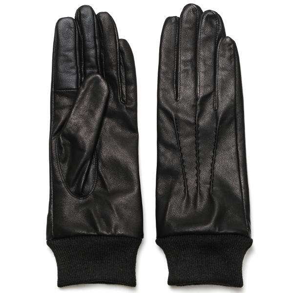 佐々木手袋 レディース 牛革 三本山革手袋 リブ付き ブラック