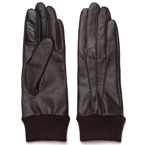 佐々木手袋 レディース 牛革 三本山革手袋 リブ付き ダークブラウン
