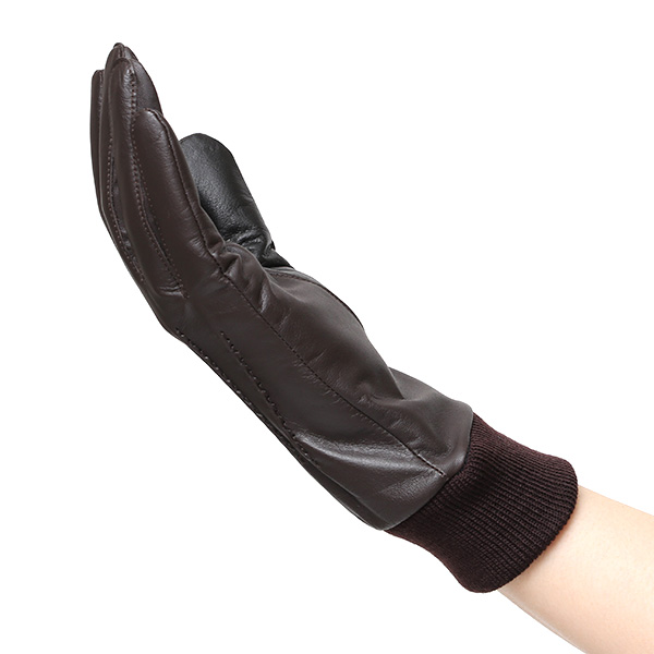  佐々木手袋 日本製 牛革 レザー レディース 手袋 スマートフォン対応 ダークブラウン ブラウン 茶 茶色 リブ付き カフス付き 防寒 革手袋 本革 国産 オールレザー 化粧箱付き スマホ対応 タッチパネル 操作可能 高級 おしゃれ プレゼント 女性 大人 通勤 三本山 暖かい