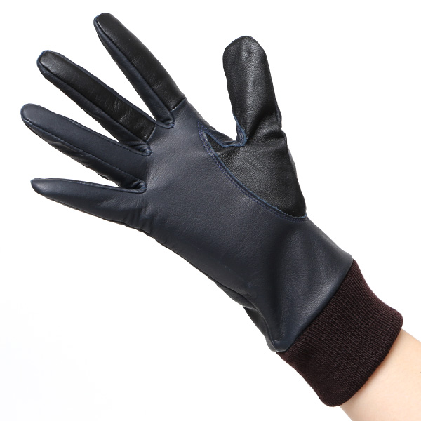 佐々木手袋 日本製 牛革 レザー レディース 手袋 スマートフォン対応 ブルー ネイビー 青色 リブ付き カフス付き 防寒 革手袋 本革 国産 オールレザー 化粧箱付き スマホ対応 タッチパネル 操作可能 高級 おしゃれ プレゼント 女性 大人 通勤 三本山 暖かい