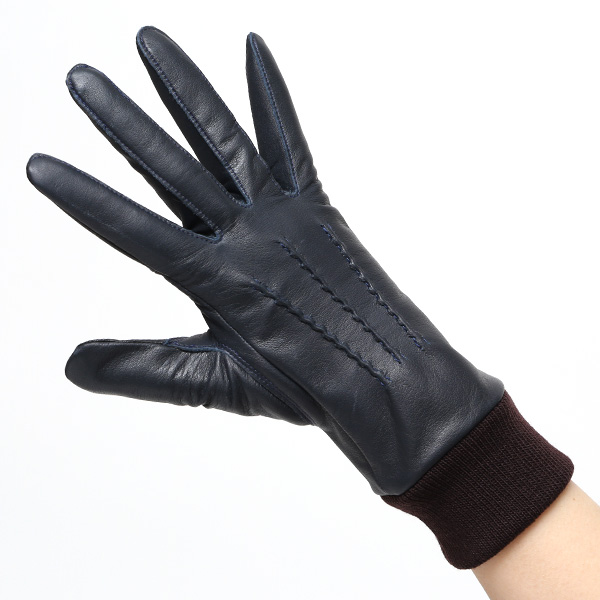 佐々木手袋 日本製 牛革 レザー レディース 手袋 スマートフォン対応 ブルー ネイビー 青色 リブ付き カフス付き 防寒 革手袋 本革 国産 オールレザー 化粧箱付き スマホ対応 タッチパネル 操作可能 高級 おしゃれ プレゼント 女性 大人 通勤 三本山 暖かい