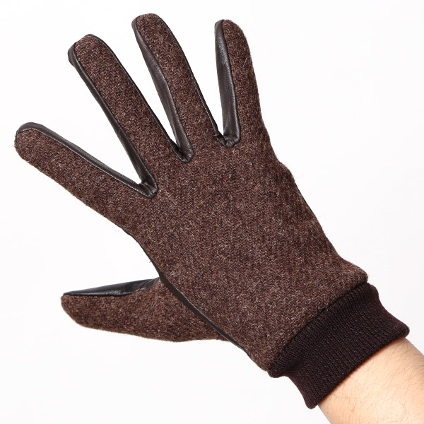  佐々木手袋 日本製 ハリスツイード 牛革 レザー メンズ 手袋 スマートフォン対応 ダークブラウン ブラウン 茶 茶色 リブ付き カフス付き 防寒 革手袋 本革 国産 オールレザー 化粧箱付き スマホ対応 タッチパネル 操作可能 高級 おしゃれ プレゼント 男性 暖かい