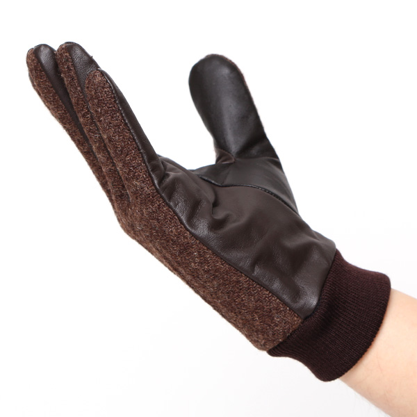  佐々木手袋 日本製 ハリスツイード 牛革 レザー メンズ 手袋 スマートフォン対応 ダークブラウン ブラウン 茶 茶色 リブ付き カフス付き 防寒 革手袋 本革 国産 オールレザー 化粧箱付き スマホ対応 タッチパネル 操作可能 高級 おしゃれ プレゼント 男性 暖かい