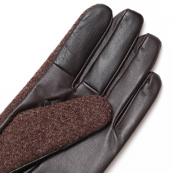  佐々木手袋 日本製 ハリスツイード 牛革 レザー メンズ 手袋 スマートフォン対応 ダークブラウン ブラウン 茶 茶色 リブ付き カフス付き 防寒 革手袋 本革 国産 オールレザー 化粧箱付き スマホ対応 タッチパネル 操作可能 高級 おしゃれ プレゼント 男性 暖かい