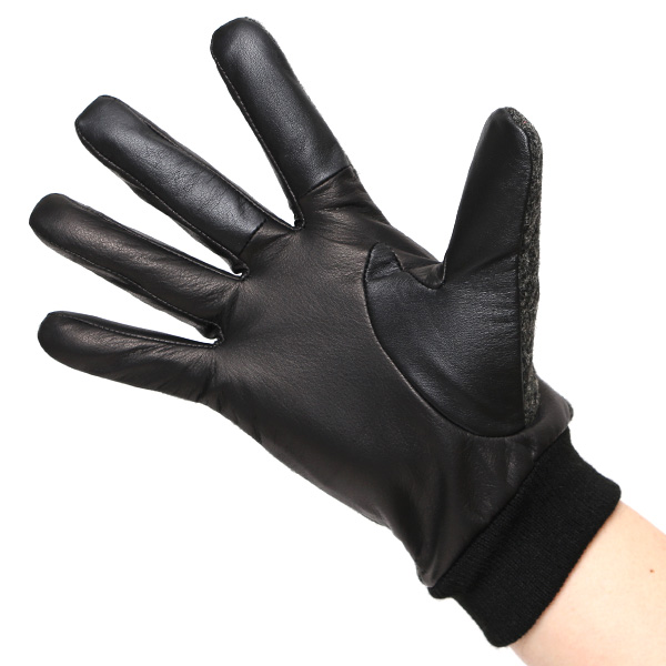 佐々木手袋 日本製 ハリスツイード 牛革 レザー メンズ 手袋 スマートフォン対応 ダークグレー グレー グレイ 灰色 リブ付き カフス付き 防寒 革手袋 本革 国産 オールレザー 化粧箱付き スマホ対応 タッチパネル 操作可能 高級 おしゃれ プレゼント 男性 暖かい