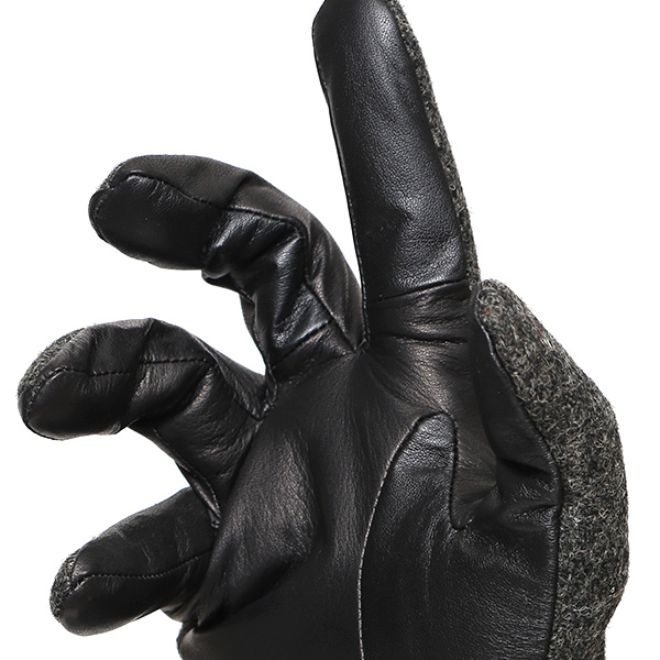 佐々木手袋 日本製 ハリスツイード 牛革 レザー メンズ 手袋 スマートフォン対応 ダークグレー グレー グレイ 灰色 リブ付き カフス付き 防寒 革手袋 本革 国産 オールレザー 化粧箱付き スマホ対応 タッチパネル 操作可能 高級 おしゃれ プレゼント 男性 暖かい