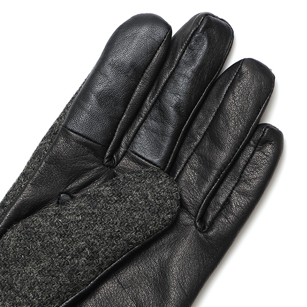 佐々木手袋 日本製 ハリスツイード 牛革 レザー メンズ 手袋 スマートフォン対応 ダークグレー グレー グレイ 灰色 リブ付き カフス付き 防寒 革手袋 本革 国産 オールレザー 化粧箱付き スマホ対応 タッチパネル 操作可能 高級 おしゃれ プレゼント 男性 暖かい