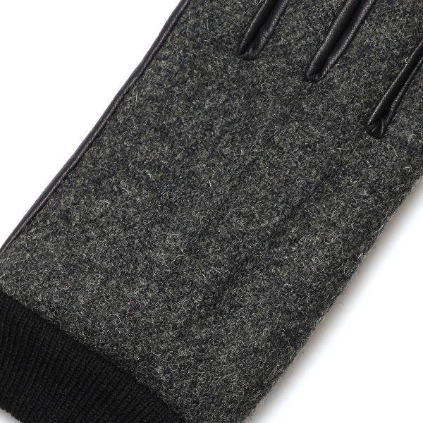 佐々木手袋 日本製 ハリスツイード 牛革 レザー メンズ 手袋 スマートフォン対応 ダークグレー グレー グレイ 灰色 リブ付き カフス付き 防寒 革手袋 本革 国産 オールレザー 化粧箱付き スマホ対応 タッチパネル 操作可能 高級 おしゃれ プレゼント 男性 暖かい