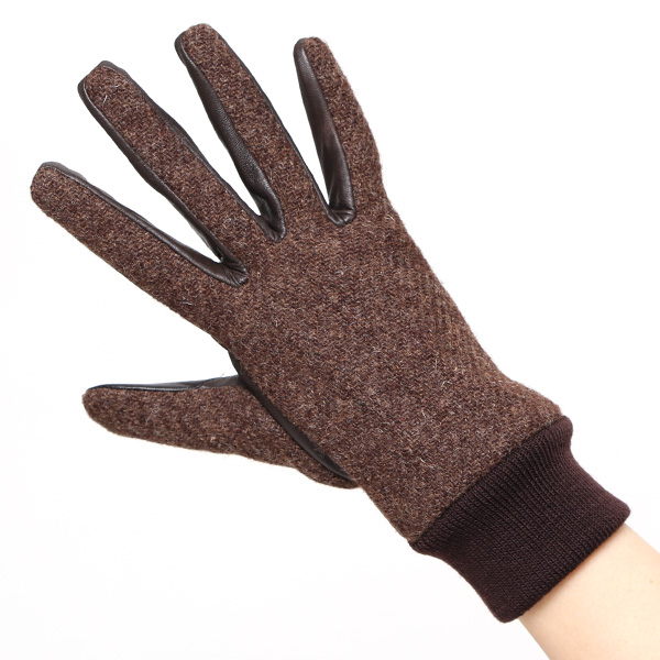 佐々木手袋 日本製 ハリスツイード 牛革 レザー レディース 手袋 スマートフォン対応 ダークブラウン ブラウン 茶 茶色 リブ付き  防寒 革手袋 本革 国産 オールレザー 化粧箱付き スマホ タッチパネル 操作可能 おしゃれ プレゼント 女性 大人 通勤 暖かい